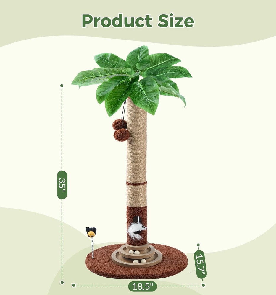 Made4Pets 35" Tall Cat Scratching Post with Sisal Rope, Interactive Hanging B...