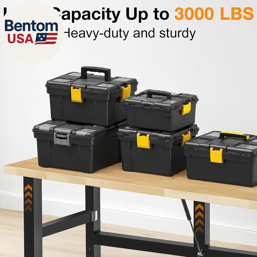 72” Folding Workbench, 3000 LBS Capacity Heavy Duty Workbench, Height Adjustable