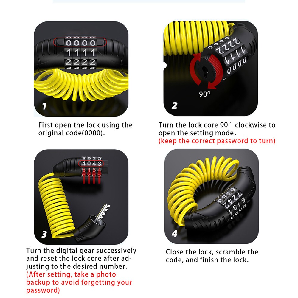 Four-digit Coded Cable Lock Combination Lock Portable Motorcycle Bicycle 1m Lock