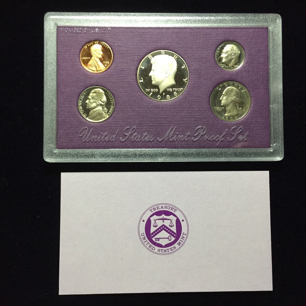 1988 US Mint Proof Set 5 Piece Clad Set COA