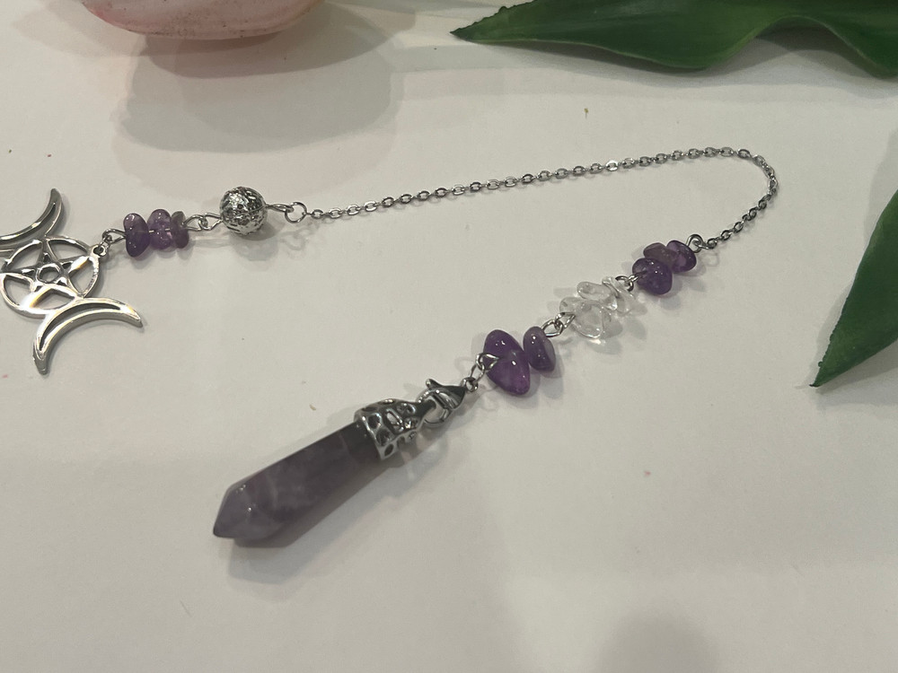 Blessed Amethyst Pendulum with Pentacle, Dowsing Rod