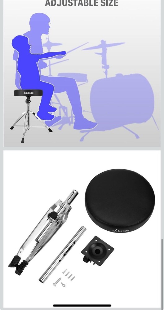 Donner Drum Throne Set Padded Seat Height Adjustable Drum Stools Drumsticks