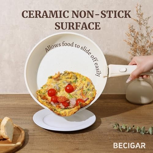 8pcs Non-Stick Ceramic Cookware Set, Detachable Handle, Oven Safe, Induction Rea