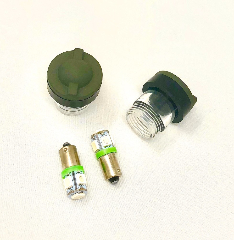 2 Dash Bulbs + 2 Lens+ 2 Gaskets - 6pc Kit, 383 Green, fits HUMVEE Dashboard