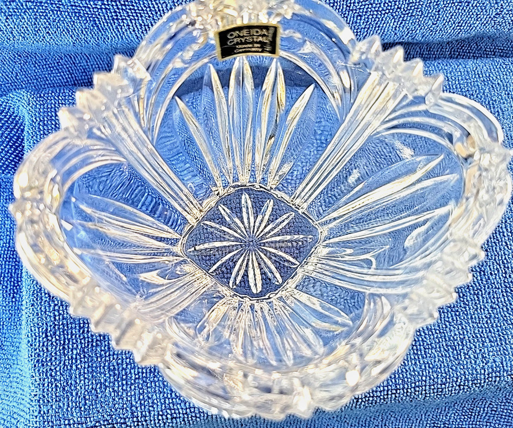 Oneida Crystal Candy Dish Made In Germany Augustine Pattern With Sticker