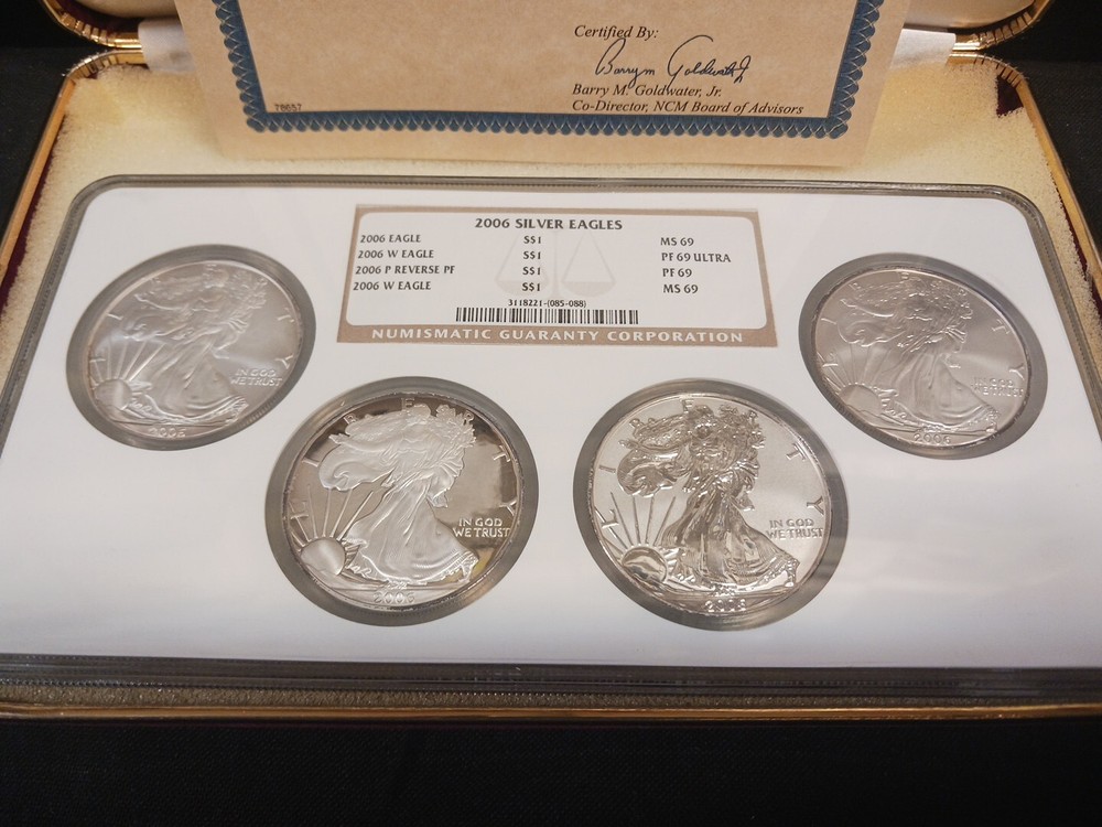 2006 Silver w/COA (NGC) 4 Coins Silver Dollar Ms69 Proof Uncir