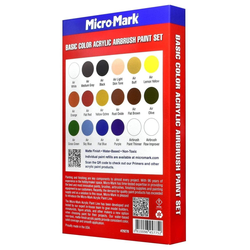 Micro-Mark Basic Color Airbrush Paint Set – Versatile Acrylic Paints for M