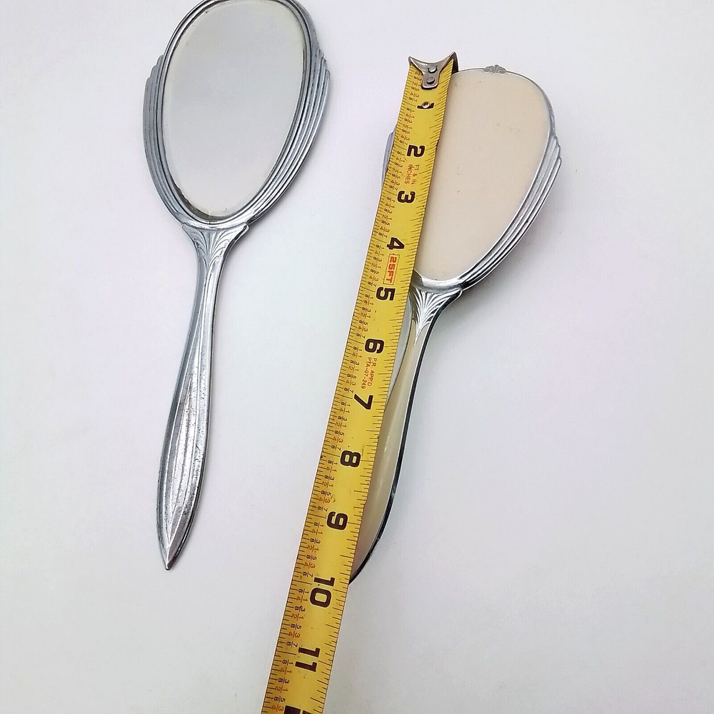 Silver plated enamel Brush and Mirror Vintage Set