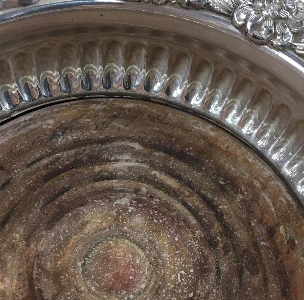 Antique Silver Plated Wine Coaster Fluted With Floral Design