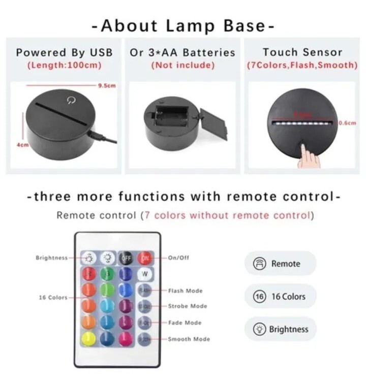 Led 3D 16 color Change Gaming Night light With Remote