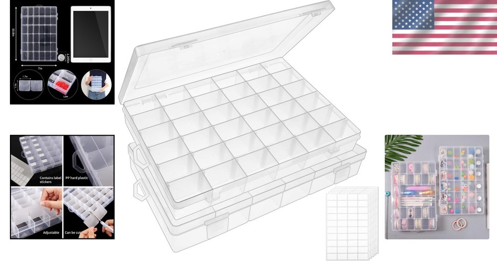Organizer Box with 36 Grids Adjustable Compartment for Beads and Accessories