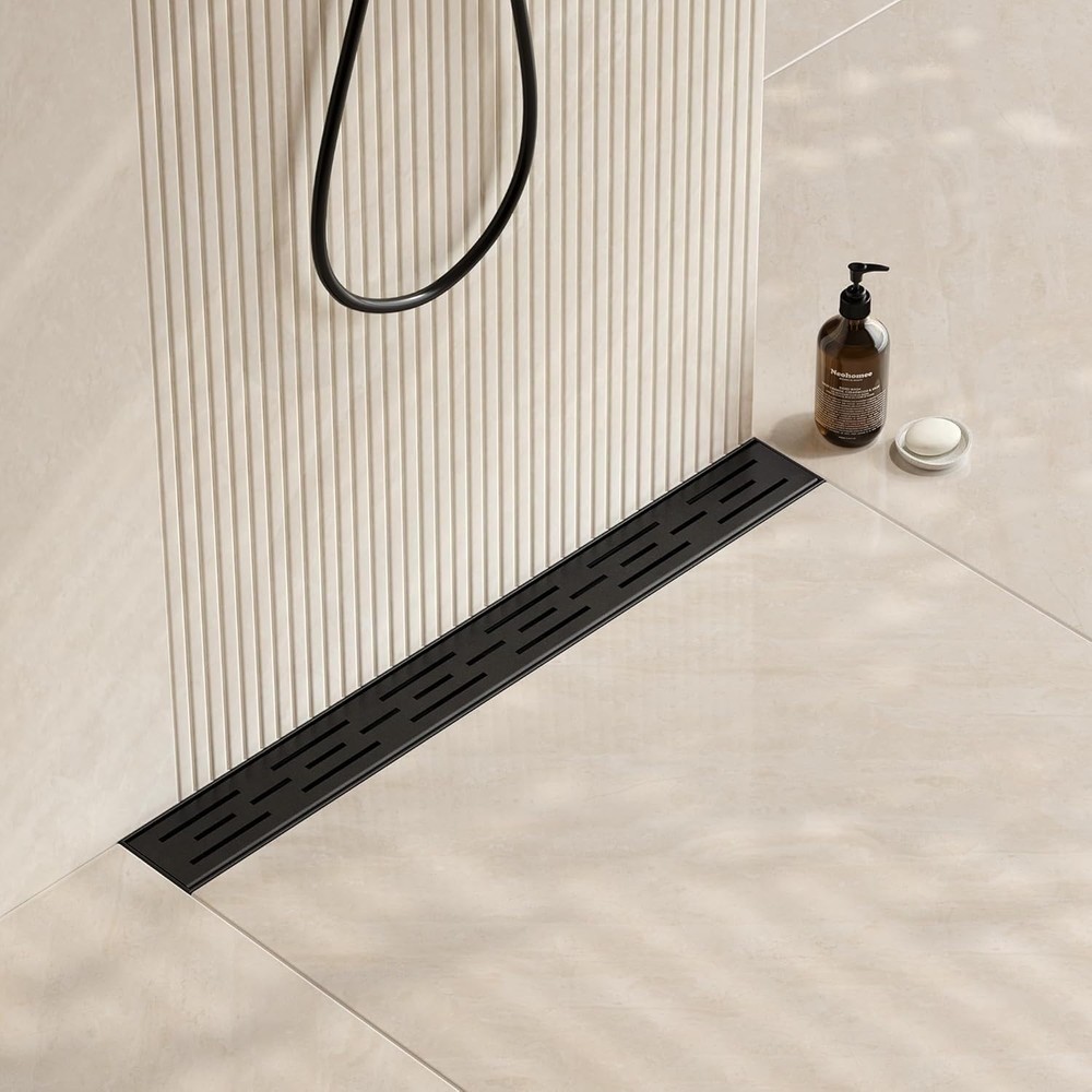 Neodrain 24 in Matte Black Linear Shower Drain, Brick Pattern Gate Rectangular
