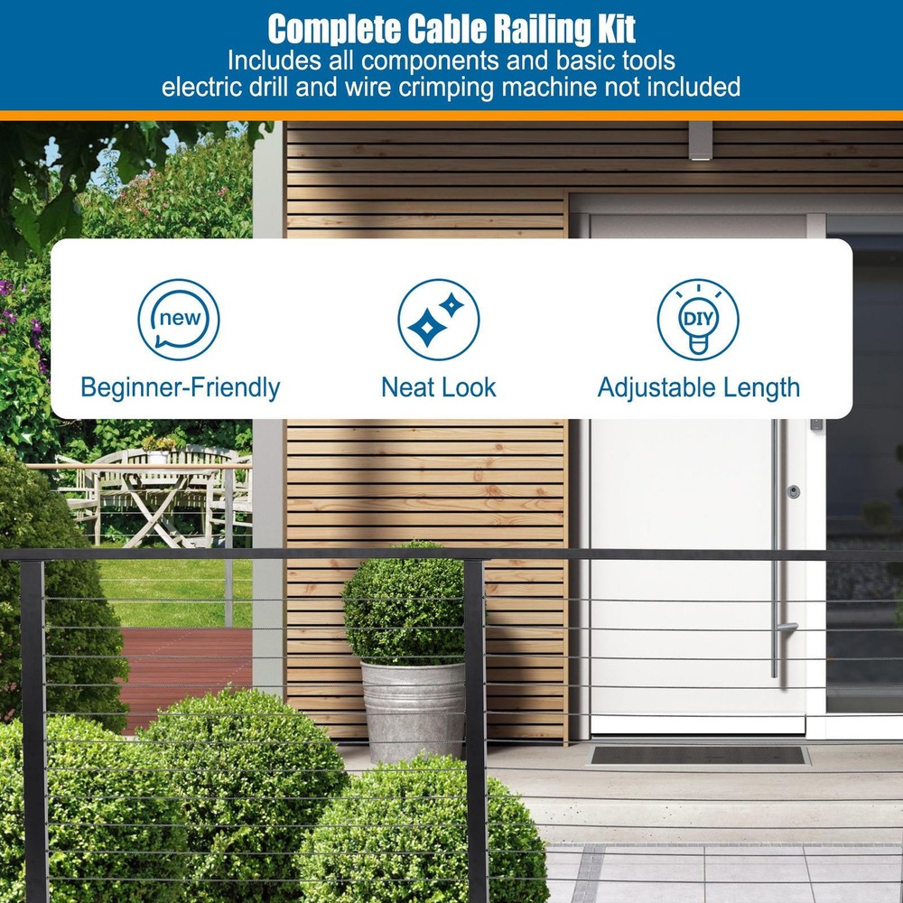Black Complete Cable Railing Kit 42'' Cable Railing System for Decks w/ Handrail
