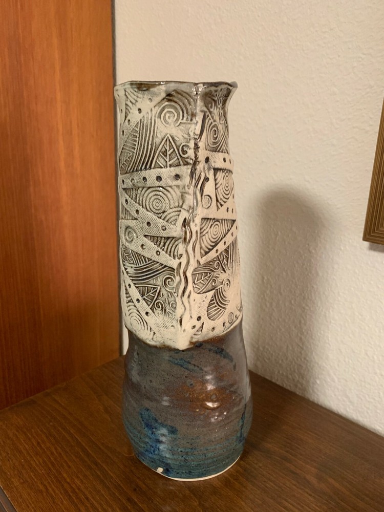 HANDCRAFTED ART POTTERY TALL VASE 11"