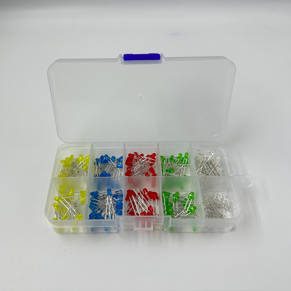 200pcs Mixed LED Set: 3mm + 5mm, 5 Colors, Includes Storage Box
