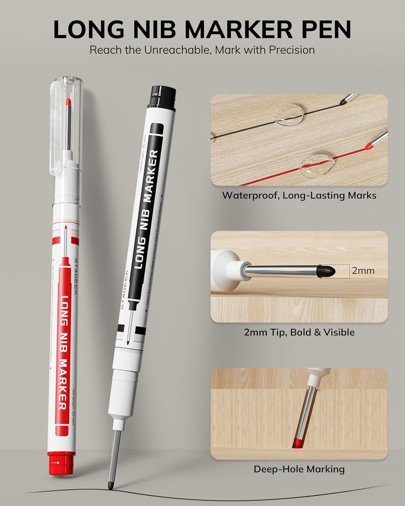 2PCS Carpenter Pencils with Sharpener, Heavy Duty Woodworking Tools, Mechanical