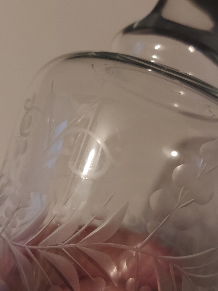 Etched Clear Glass Bottle Marked Murano