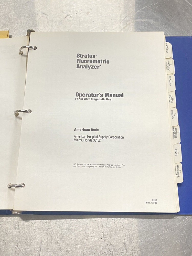 American Dade Stratus Fluorometric Analyzer - User Guide / Manual /Instruction