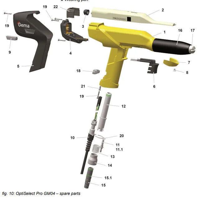 1017680 Pro Complete Replacement 04 Powder Coating Gun Shell