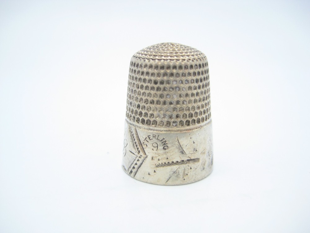 Antique Sterling Silver Sewing Thimble Etched Design Size 9