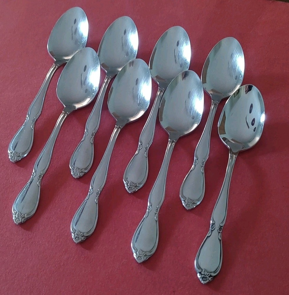 8 Community CHATELAINE Stainless TEASPOONS 6" Oneida FreeShip