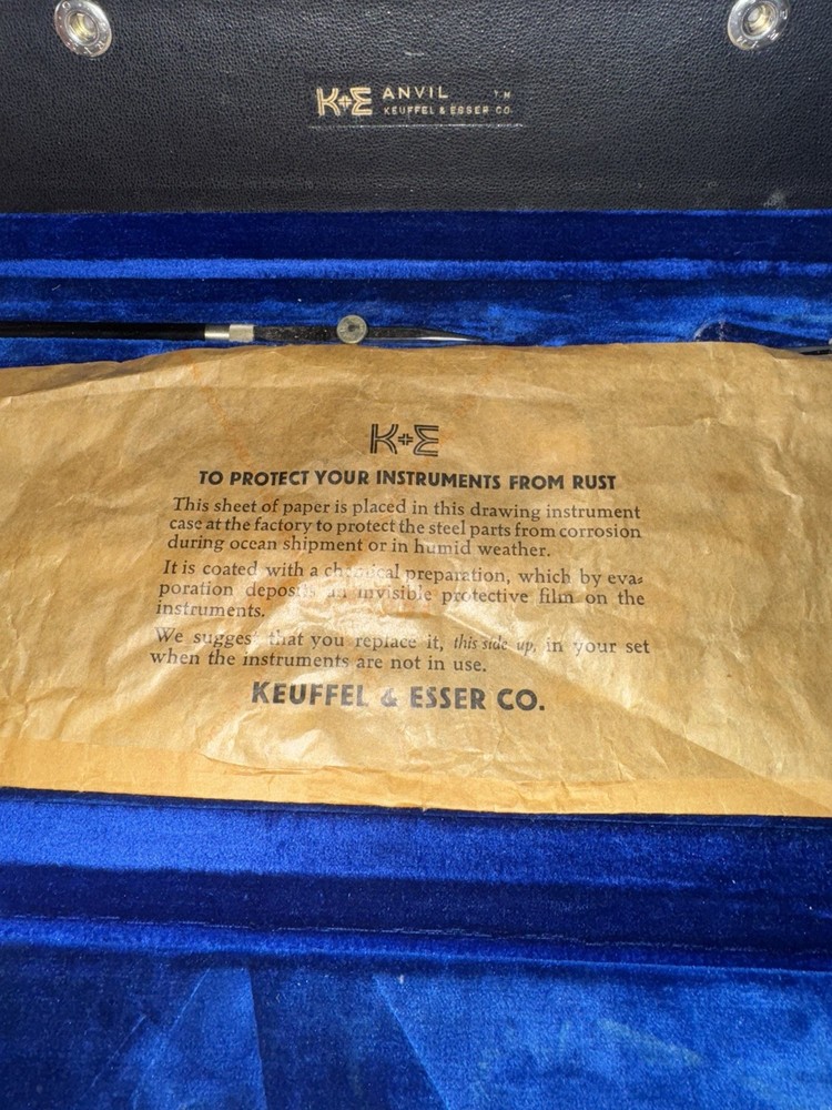 Vintage Keuffel & Esser Anvil Engineers Drafting Tool Kit 10 Piece + Extra