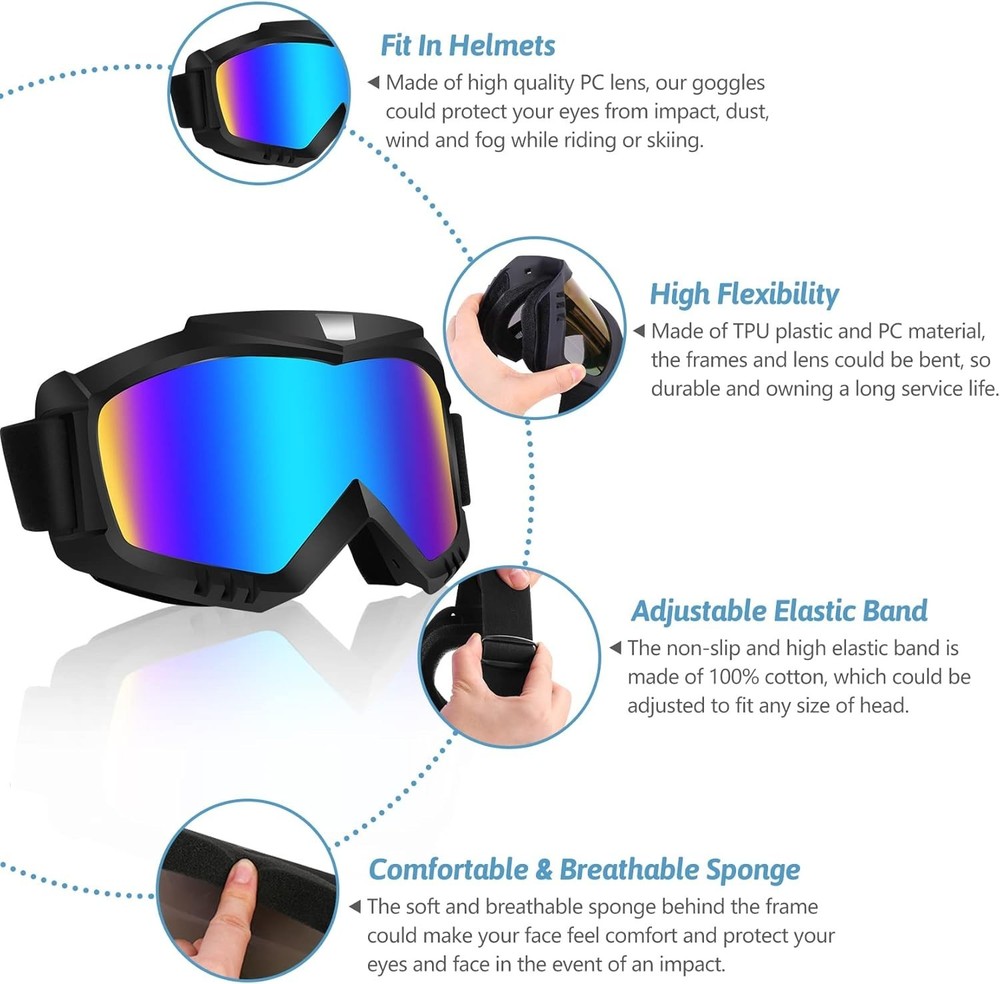 Multi-Purpose Windproof Racing Goggles for Motorcycling, Skiing & More - 2 Pack
