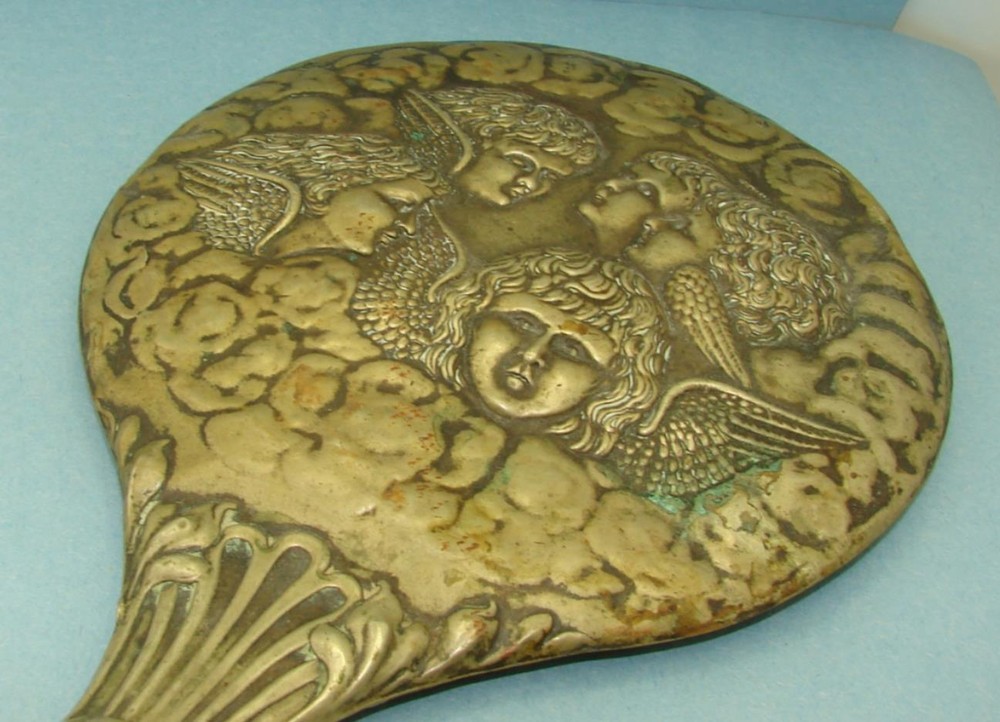 Vintage Victorian Rustic Putti Angels Hand Mirror