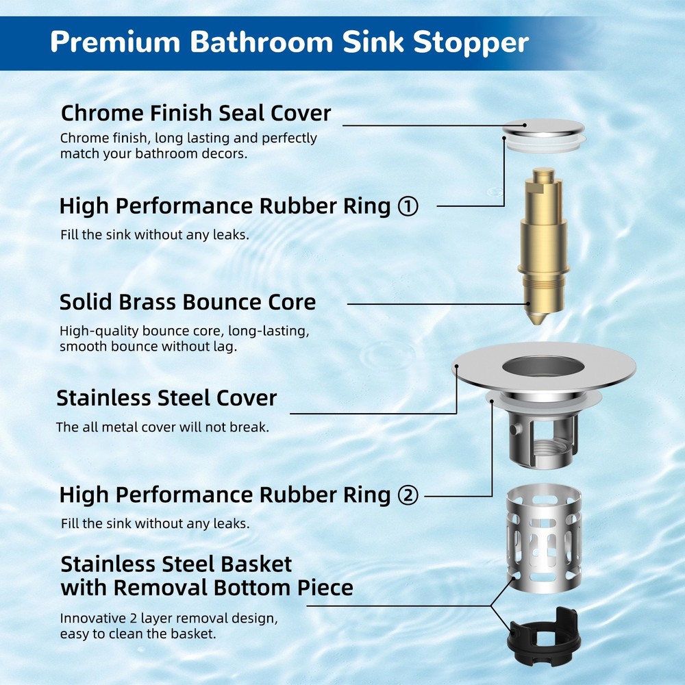 Universal Bathroom Sink Plug Stopper Wash Basin Core Bounce Pop Up Drain Filter