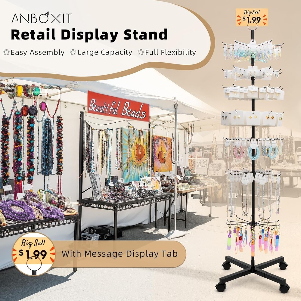 Retail Display Stand, Rotating Rack for Earring Keychains Black
