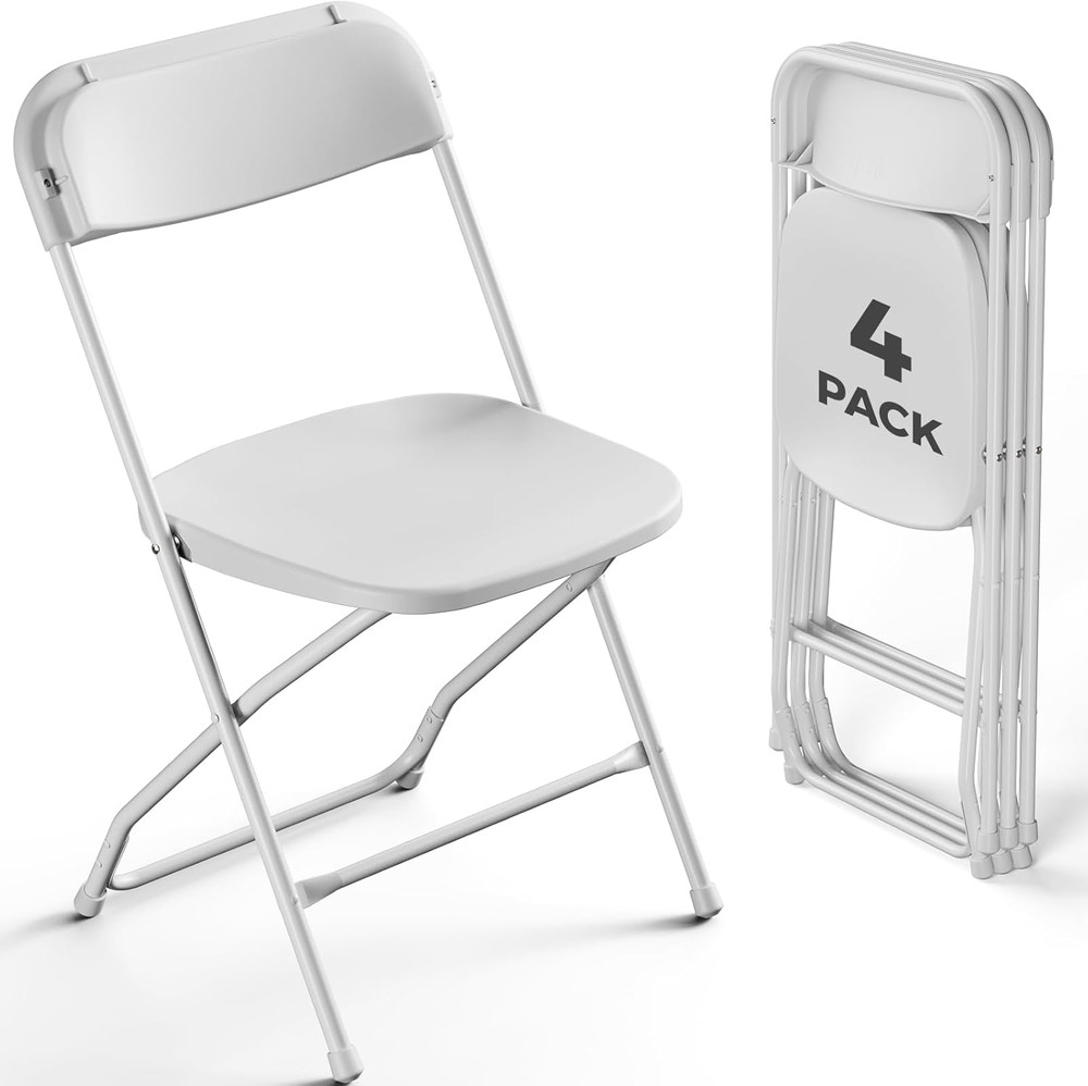 Folding Chairs 4 Pack, Plastic Folding Chairs for Outside, Heavy Duty Foldable C