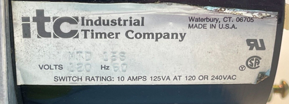 INDUSTRIAL TIMER COMPANY MTD 15S MOTORIZED TIME DELAY UNIT