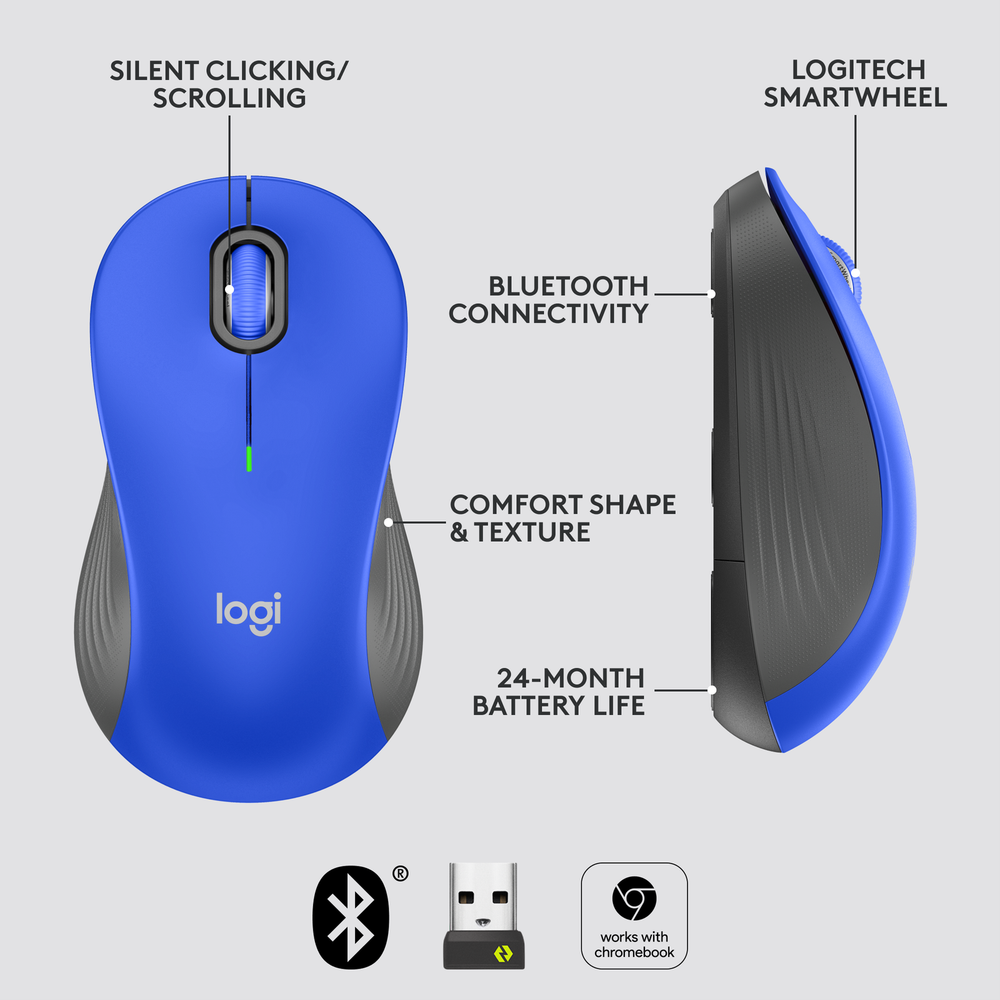 Logitech - Signature M550 L Full Size Bluetooth Mouse with Silent Clicks - Blue