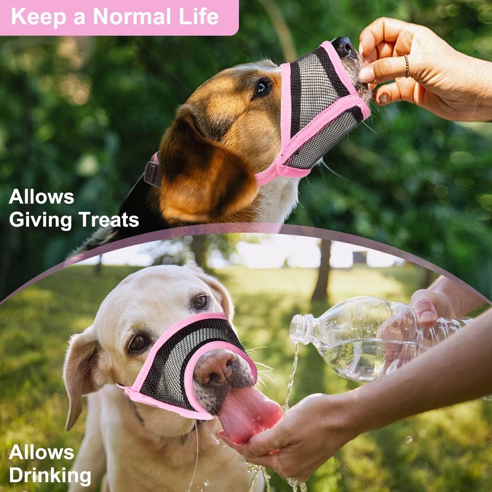 LUCKYPAW Dog Muzzle, Mesh Muzzle for Small Medium M(Snout: 5¼"-7"), Pink