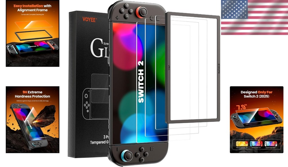 9H Hardness Tempered Glass Screen Protector Set for 2025 Switch 2 - 3 Pack