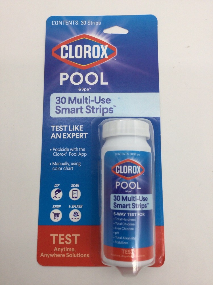 1 Pkg of 30 Clorox POOL & SPA Multi-Use Smart TEST STRIPS Chlorine pH Alkalinity