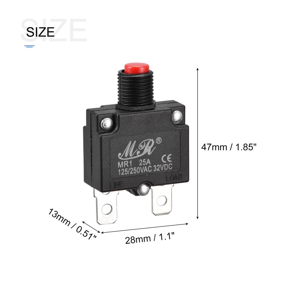 Circuit Overload Protector 25A Push Button with Waterproof Caps 1pcs