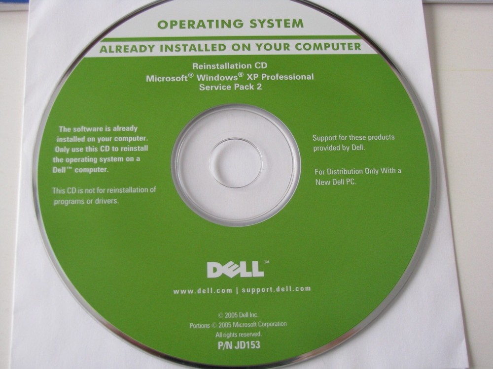 2005 Dell Microsoft Windows XP Professional Service Pack 2 CD Disk NO LICENSE