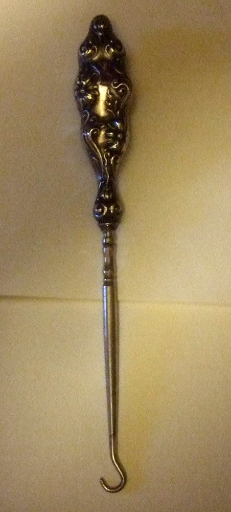 Sterling Button Hook Antique Repousse Sterling Vanity Heirloom