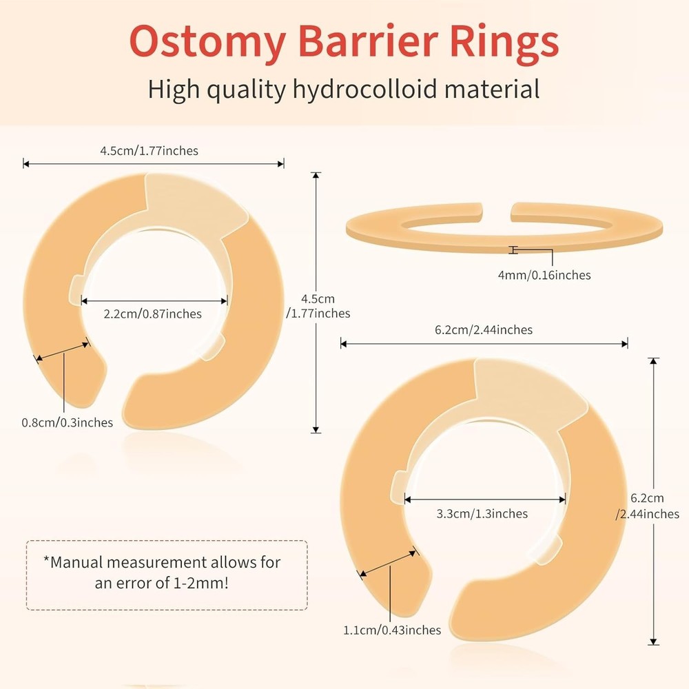 20 PACK Ostomy Barrier Rings, Outer Diameter 1.8" (45mm) 4mm Thick Hydrocolloid