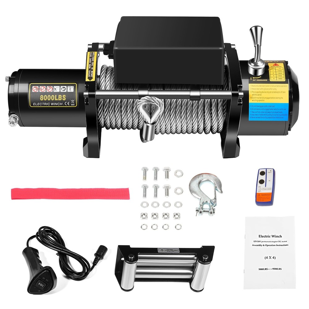 8000LBS Winch Kit Steel Cable Wireless Remote Control Box