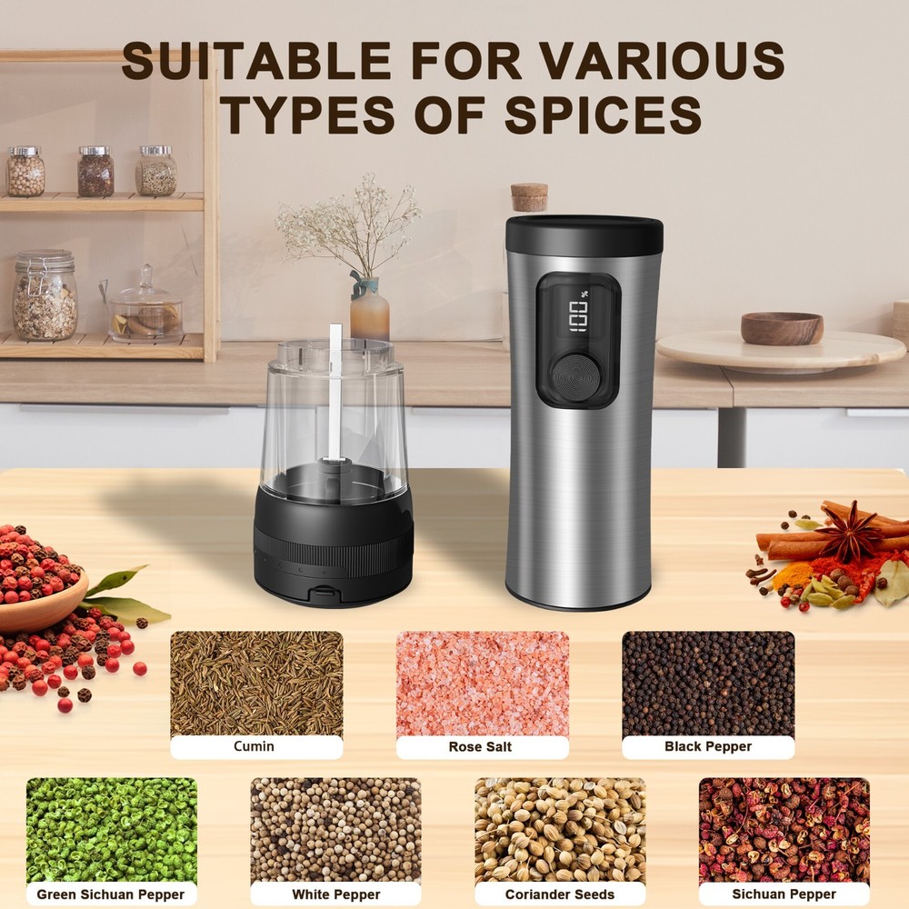 USB Rechargeable 2 Speed Electric Salt Pepper Grinder with Adjustable Roughness