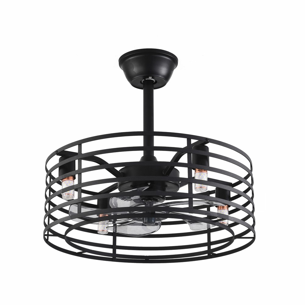 20" Rustic Caged Bladeless Ceiling Fan with Light Remote Control Flush Mount Fan