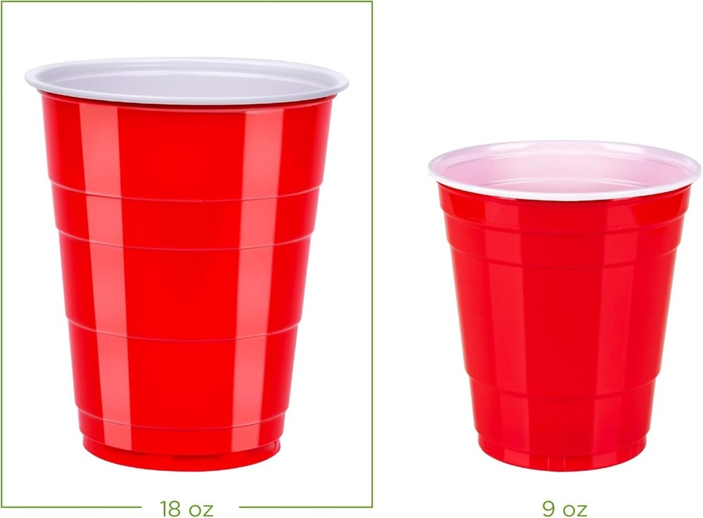 Basics Disposable Plastic Party Cups, Red, 18oz, 50 Count