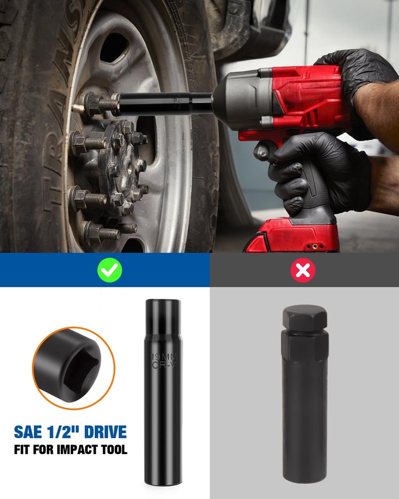 Spline Lug Nuts Socket Set (10Pcs) with 1/2" Drive Impact Square End for