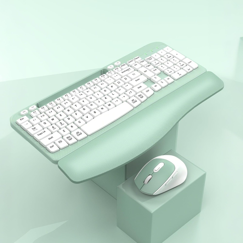 Wireless Keyboard and Mouse Combo, Wave Keys Full-Sized Ergonomic Keyboard wi...