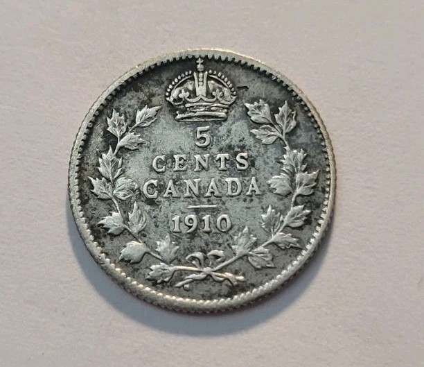 1910 Canada Silver 5 Cents Coin