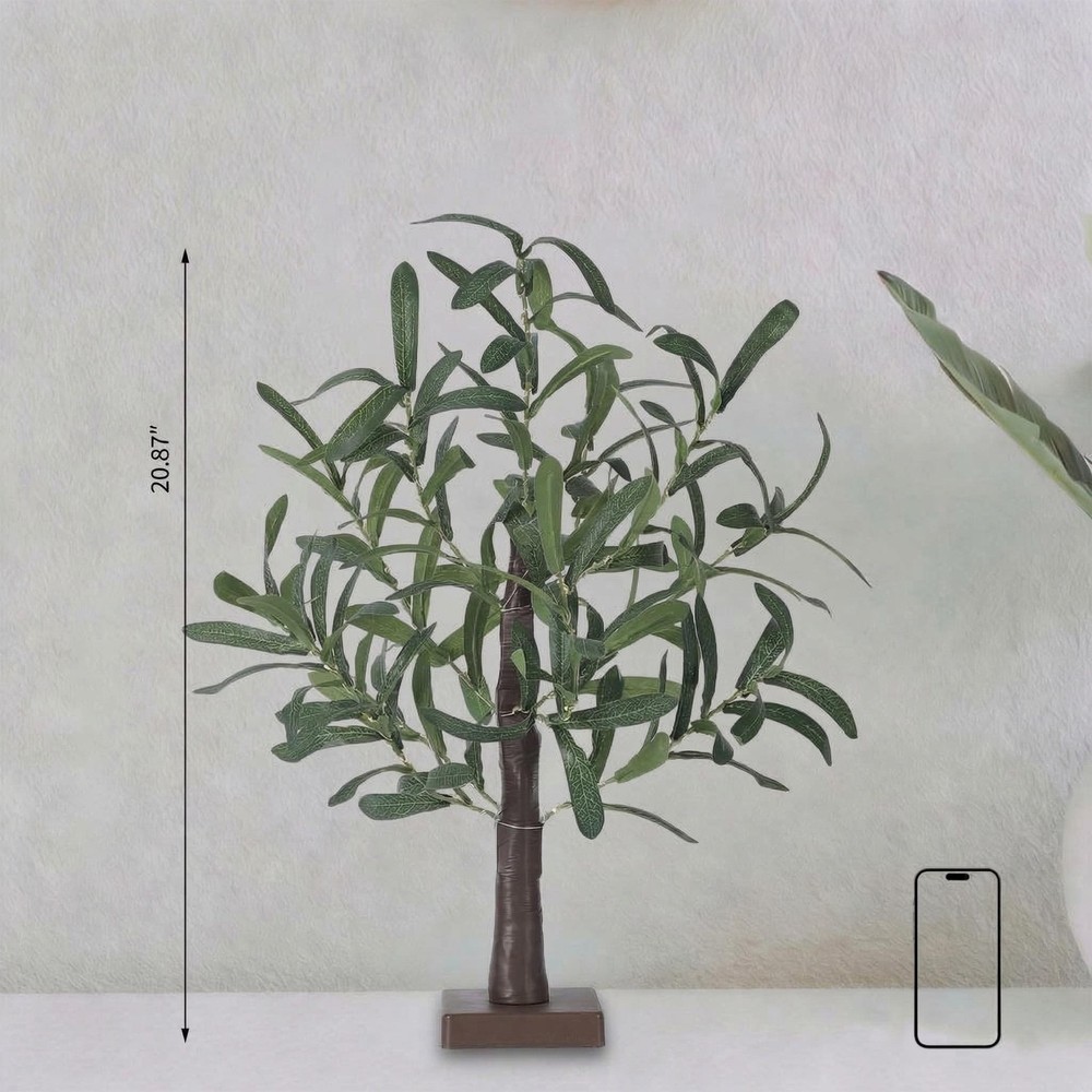 2 Pack Lighted Olive Tree, 21" Artificial Tabletop Tree w/ 50 LED Fairy Lights