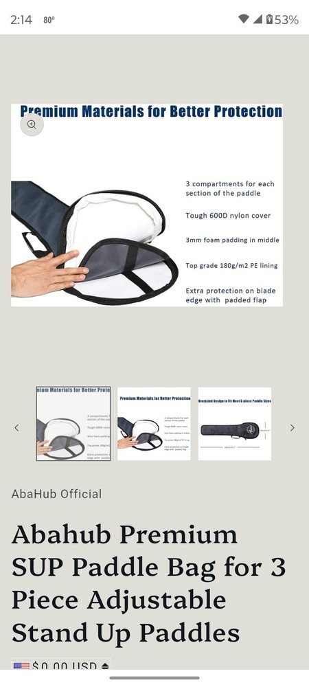 Abahub Premium Paddleboard Paddle Bag Blue