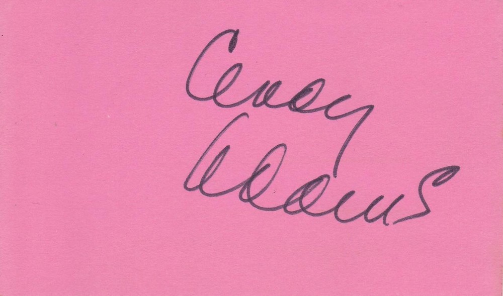 CINDY ADAMS Signed  3X5 Index Card Columnist COA